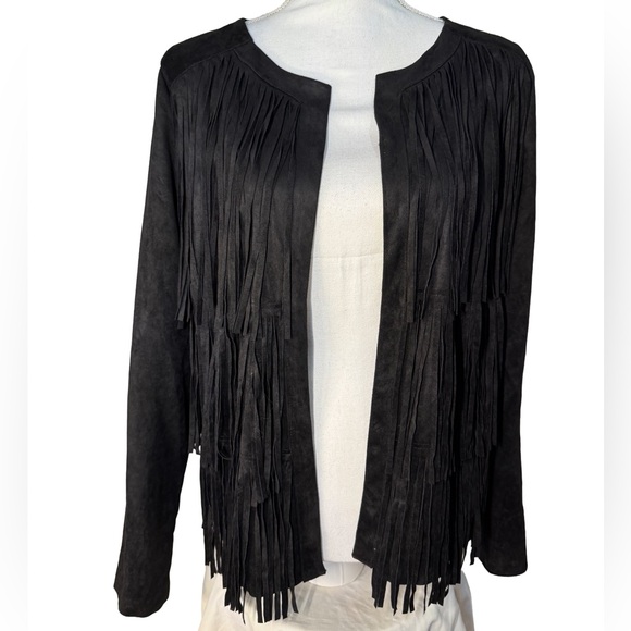 Kensie Jackets & Blazers - Kensie Black Fringe Faux Suede Jacket
